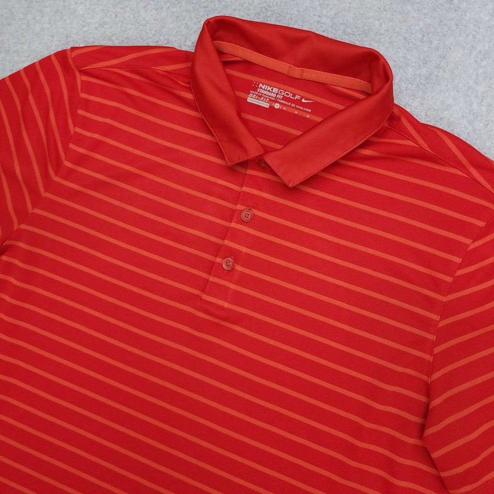 Nike Golf Dri Fit Standard Fit Polo Shirt Men's M Red Orange Striped‎